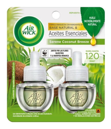 Aromatizante Air Wick Coconut Breeze 2 Repuestos 21ml C/u