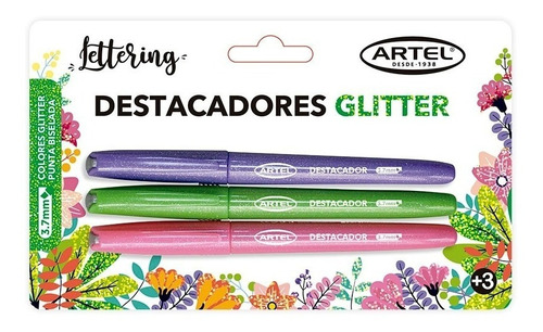 Destacadores Glitter 3  Colores Artel