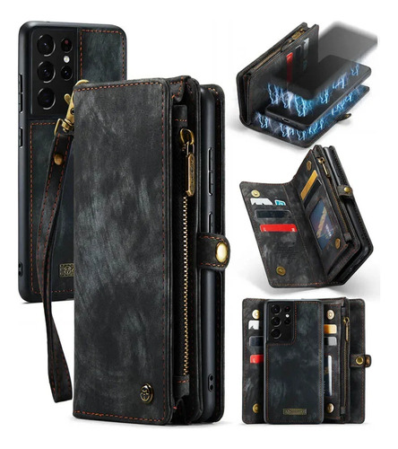 X Funda De Piel Con Tapa Magnética For Samsung Galaxy S25 Edge S24 Fe S23 Ultra S22 Plus S21 Note 20, Funda Tipo Cartera