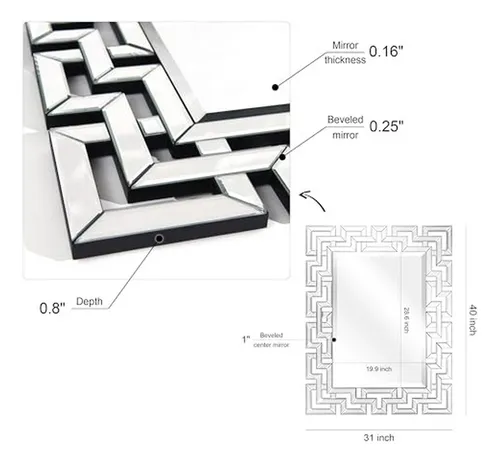 Espejo Rectangular Antiguo 31 X40 Para Baño, Dormitorio Y S