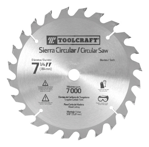 Disco Sierra Circular 7-1/4 5/8 16 Dientes Toolcraft Tc2326