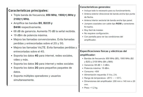 Kit Amplificador De Señal Celular 4g Lte 500m2 Ep-tb-4g