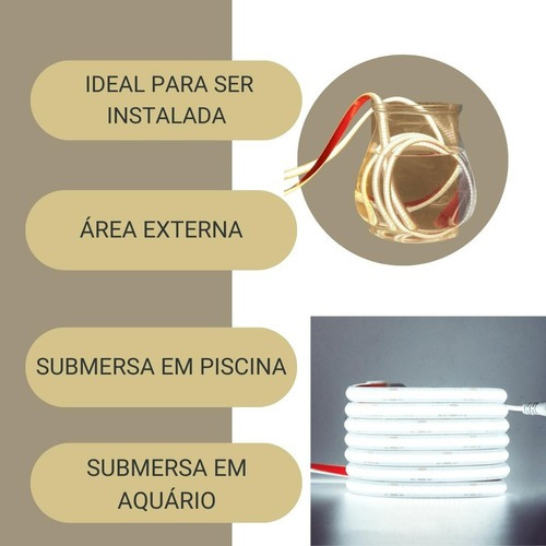 Fita Led Cob A Prova D'água Submersível Ip68 5m + Fonte 24v