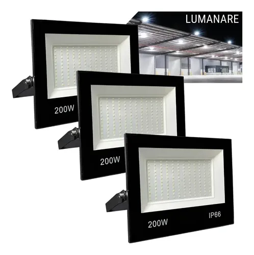 Lumanare Kit Com 3 Refletor Led Holofote 200w Luz Branco-frio 6500k R