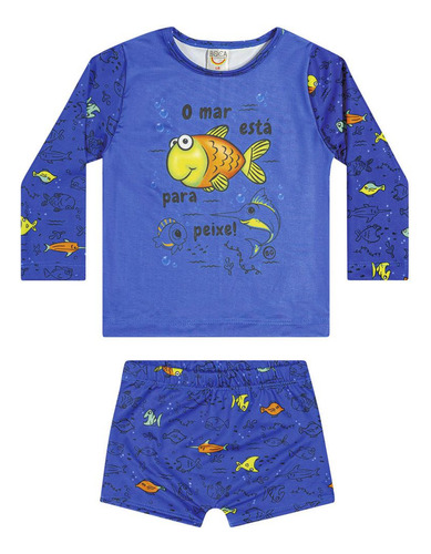 Conj Camiseta Infantil Ml Bebê Peixes Protuv 50+ Boca Grande