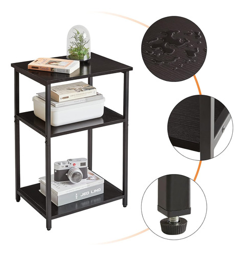 Side Table, 3-tier End Table, Industrial Nightstand Small Ta