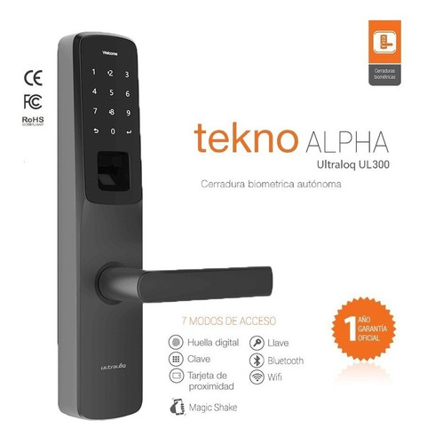 Cerradura Tekno Alpha Huella Bluetooth Clave Ul300 *cuotas* Negro