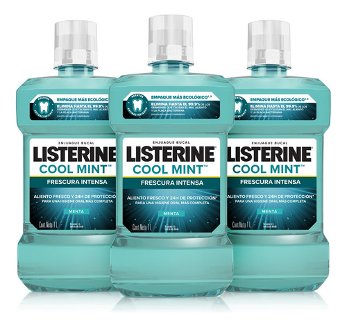 Enjuague Bucal Cool Mint 3 piezas de 1L C/U Listerine