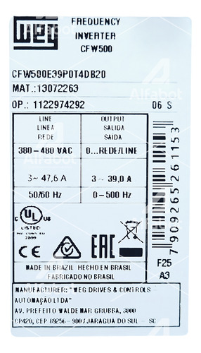 Inversor De Frequência Weg Cfw500 25cv 39a 380v - 13072263