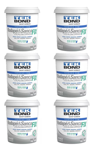 Kit 6 Colas Rodapé E Sanca Fix Moldura Forte Base Água 1kg Cor Branco