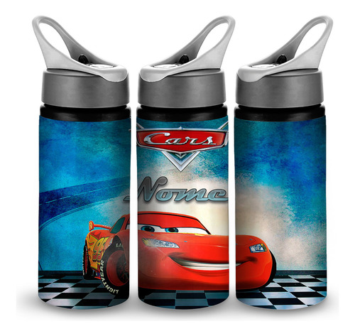 Garrafinha Carros De Bico E Canudo Personalizada Nome 600ml