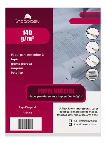 Papel Vegetal A3 140gr Para Desenho Artesanato C/100 - Encaplast
