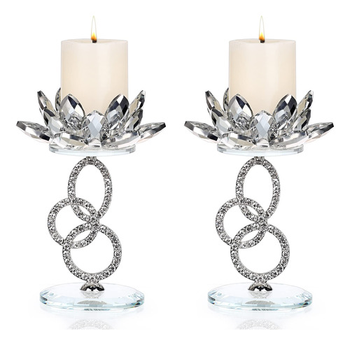 Ownmy Juego De 2 Candelabros De Cristal Con Forma De Flor De