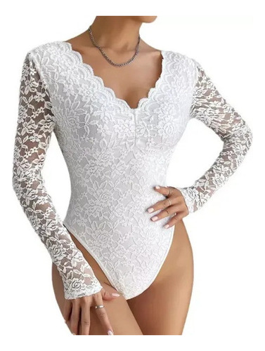 Pantiblusa Body Elegante Balada Fiesta Encaje Manga Larga