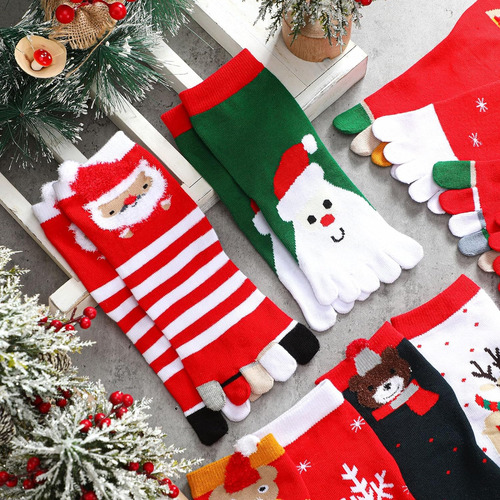 6 Pares De Calcetines De Dedo De Navidad Unisex Con Punta