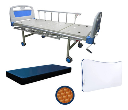 Cama Mecánica Clásica Abs + Colchón Antiescaras + Almohada