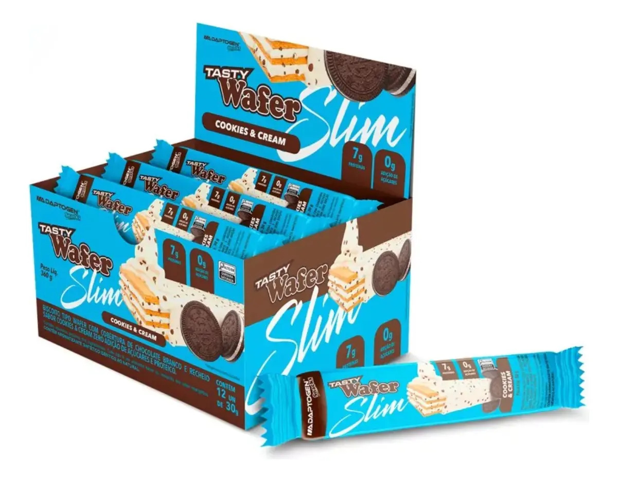 Wafer Nutricional Adaptogen Tasty Slim Cookies & Cream 360g Caixa 12un