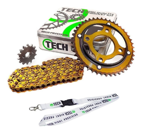 Kit Transmision Tech Cg Titan 150 43-16 Cadena Dorada Fas