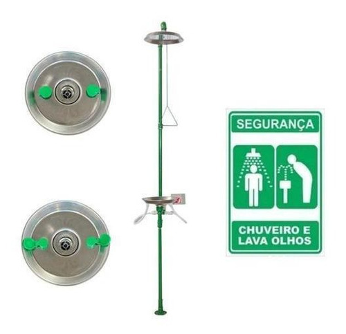 Kit Chuveiro Lava Olhos Emergência Placa Tampa Proteção