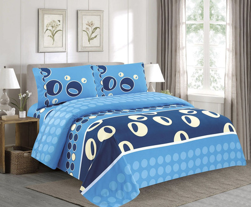 Juego De Sabanas Para Cama Queen Size Azul Ojos Circulos
