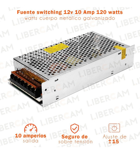 Imagen 3 de 10 de Fuente Switching 12v 10a Regulada Proteccion Tira Led Cctv