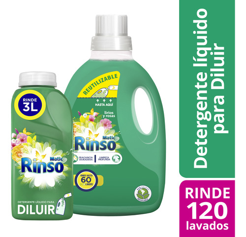 Rinso Detergente Líquido Para Diluir 500ml + Detergente 3lt