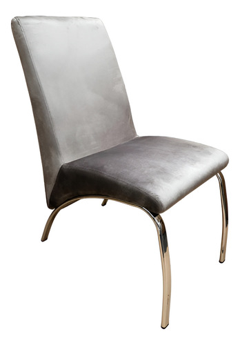 Silla Tilde Pack X 4 Pana Cromo Elegante Asiento Gris Claro