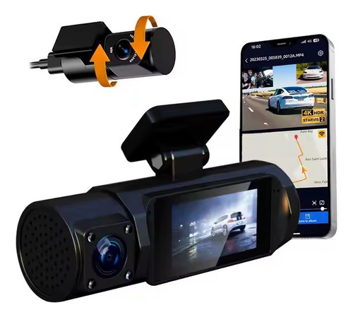 4k Dashcam 3 Cámaras Interior, Del Y Tras 512gb Dvr 4k Wifi