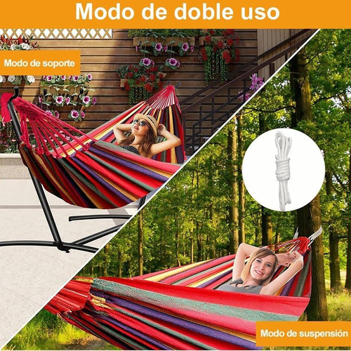 Hamaca Doble Con Base De Soporte De Acero + Estuche Portátil