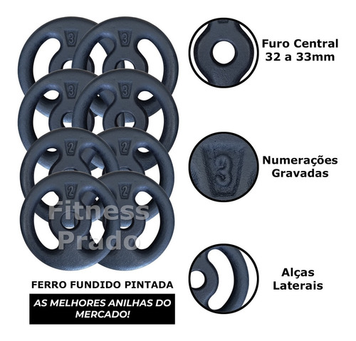 Kit 20kg Com Barras E Anilhas P/ Musculação Halter Roscas