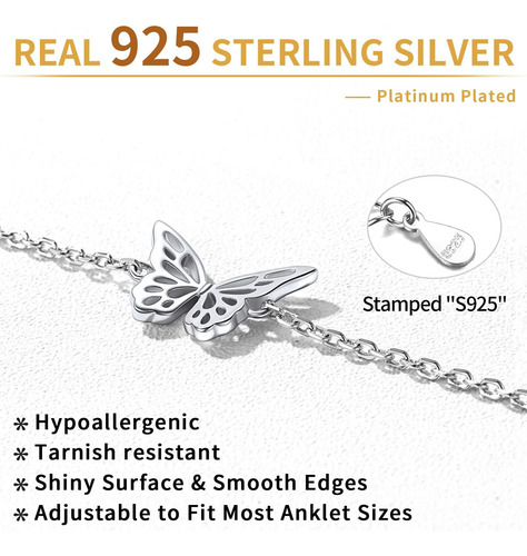 Tobillera De Mariposa Chicsilver Para Mujer, Pulseras De De
