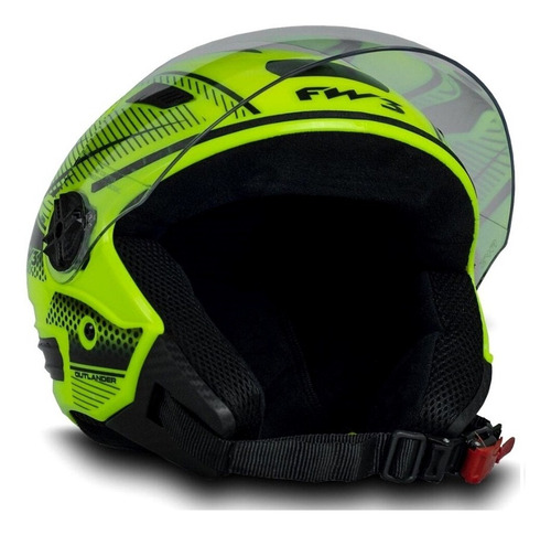 Imagem 3 de 8 de Capacete Aberto Fw3 X Open Neon Amarelo Fluorescente Linhas