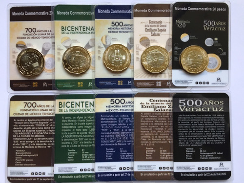 Imagen 1 de 10 de 4 Monedas En Blister Comemorativo 20 Pesos