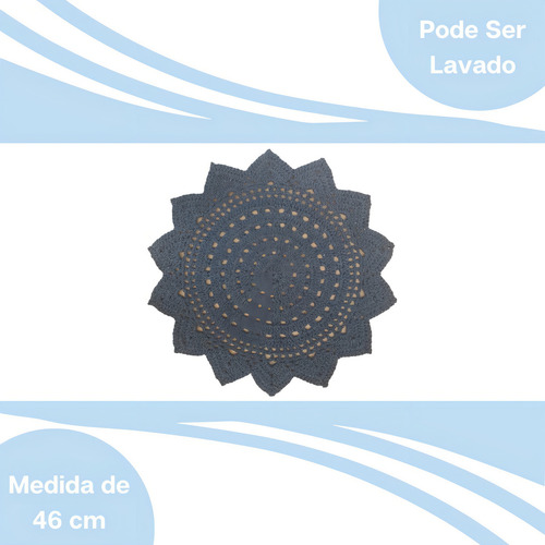 Kit 4 Sousplat Crochet Coral, modelo 46 cm, grafito, N6