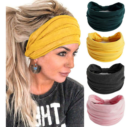 Gangel Diademas Anchas De Color Liso, Turbante Para La Cabez