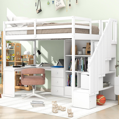 Cama Tipo Loft Individual Con Escritorio Y Escaleras L Blanco Nombre Del Diseño
