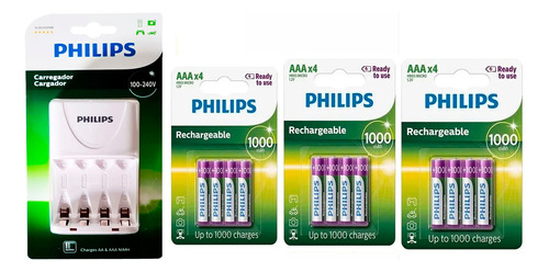 Carregador Philips 12 Pilha Recarregável Aaa Palito Philips