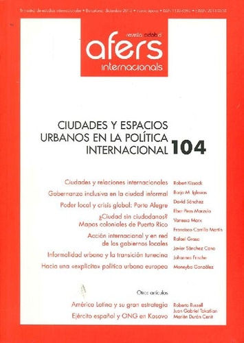 Libro Afers 104 Ciudades Y Espacios Urbanos En La Política I