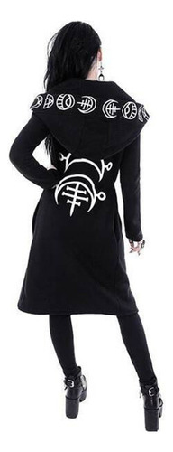 Cardigã Preto Feminino De Manga Comprida Com Estampa Punk Co