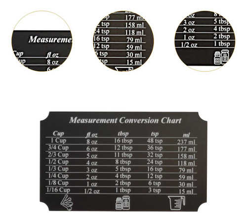 Tabla De Conversión De Cocina, Accesorio De Cocina, Negro S