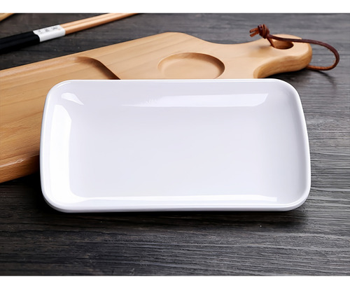 Plato Rectangular Melamina 9.5 Blanco 6 Piezas