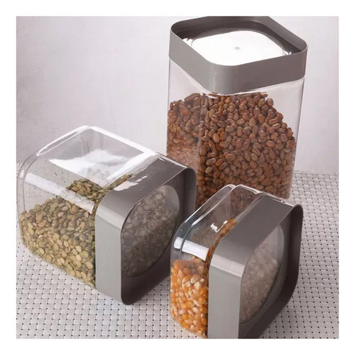 Kit 4 Pote Plug Quadrado Modular Transparente 510ml Cor Cinza-escuro