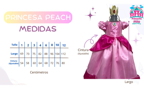 Disfraz Princesa Peach Mario Bros Nintendo Para Niña Talla 1 - 8
