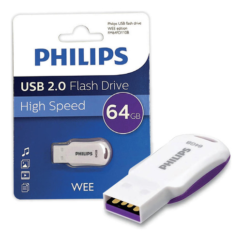 Unidade flash USB A Philips Wee 64gb branca