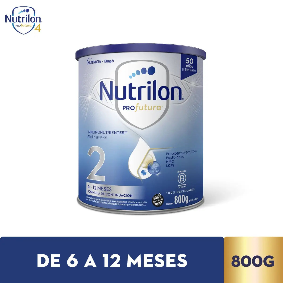 Leche en Polvo Nutricia Bagó Nutrilon Profutura 2 Formula de Continuacion Lata x 800 gr 6 a 12 meses con inmunonutrientes facil digestion