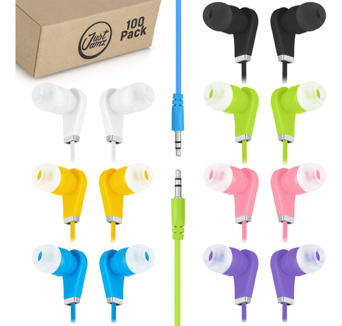 Justjamz Bulk Earbuds Bits, Paquete De 100 Coloridos Auricul