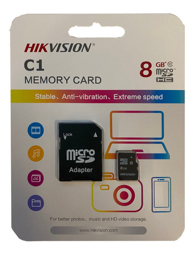 Imagem 1 de 3 de Cartão De Memória Hikvision 8gb Microsd Com Adaptador 23mb/s
