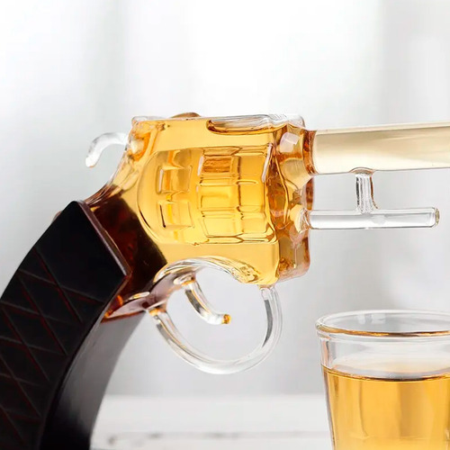 Decanter Whisky Tequila Formato Revolver Com 2 Copos Shot