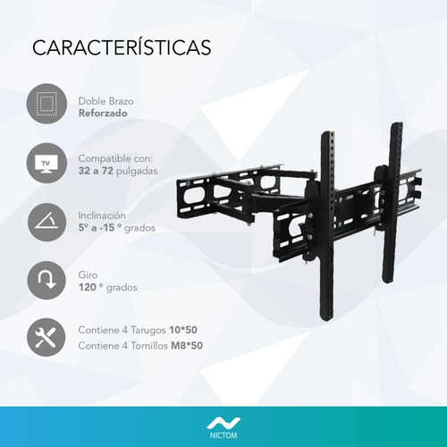 Imagen 4 de 5 de Soporte De Tv Led Lcd Smart Nictom Sp01 32 A 75 Móvil