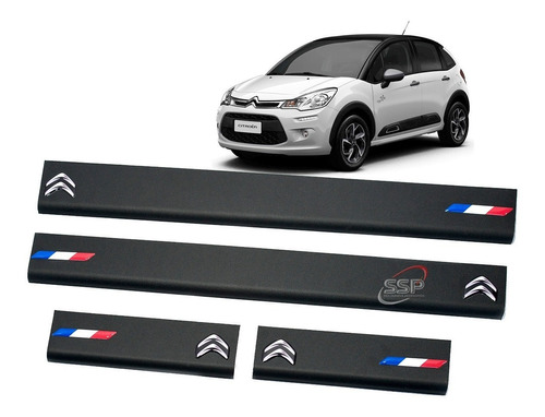 Cubre Zocalos Negros P/ Citroen C3 Logo + Bandera